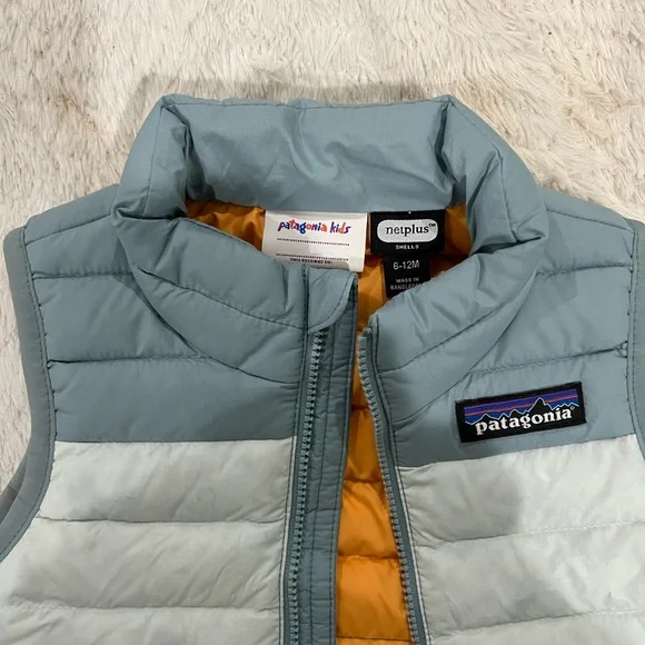 Patagonia Kids Light Blue and Gray Vest 6-12 months
